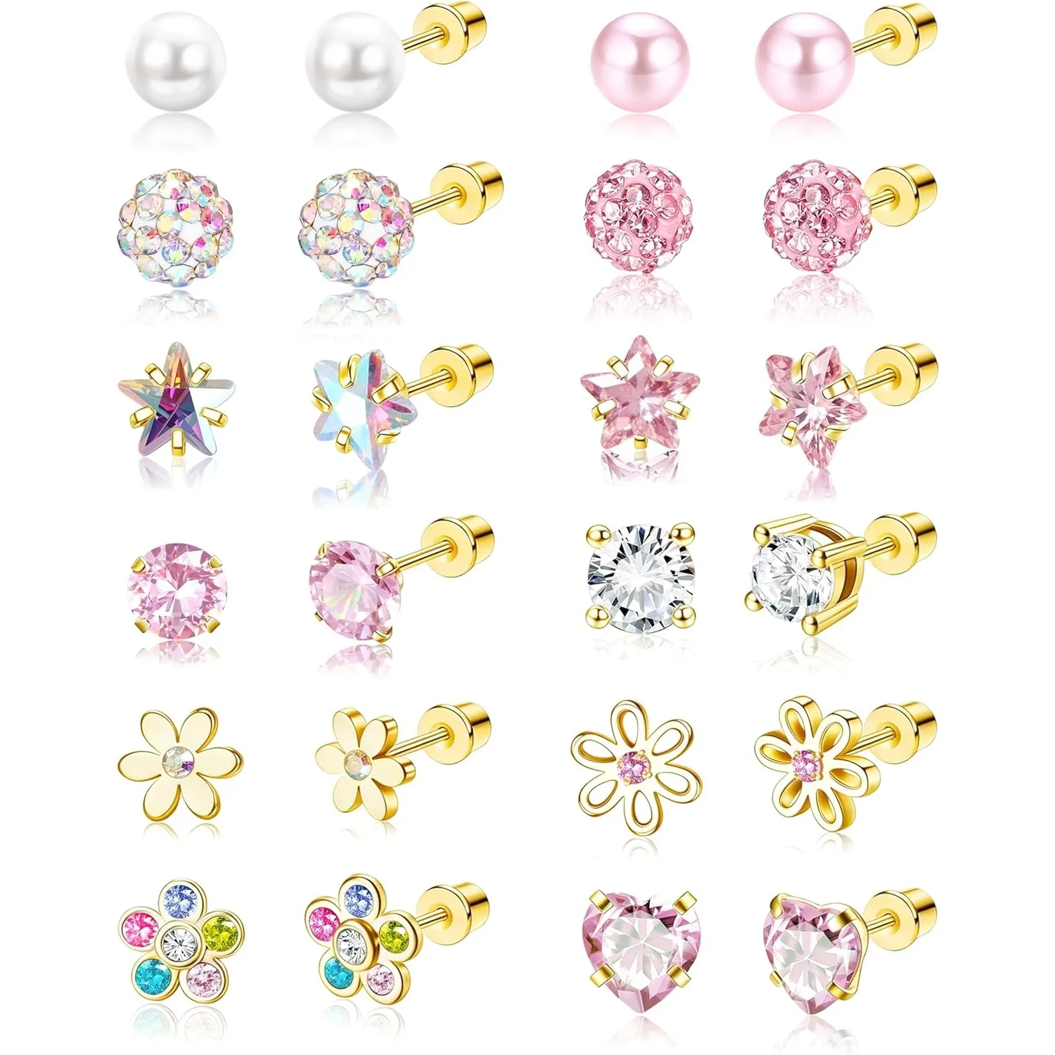 Florideco 12Pairs Hypoallergenic Screw Back Earrings for Women Surgical Steel Cute Heart CZ Flower Pearl Ball Tiny Stud Earring
Florideco 12Pairs Hypoallergenic Screw Back Earrings for Women Surgical Steel Cute Heart CZ Flower Pearl Ball Tiny Stud Earring