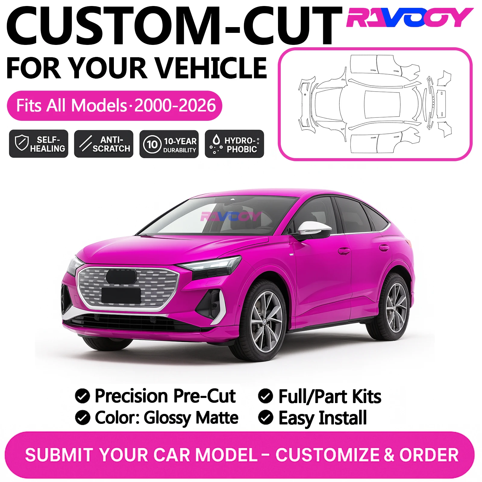 Custom Precut PPF Kit For Audi Q4 e-tron Q4 Sportback 2024-2026 Paint Protection Film TPU Gloss Matte Full car kit Front kit
Custom Precut PPF Kit For Audi Q4 e-tron Q4 Sportback 2024-2026 Paint Protection Film TPU Gloss Matte Full car kit Front kit