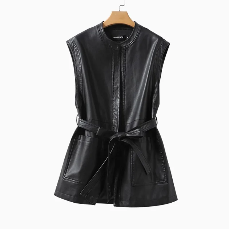 2026 Spring Autumn Black Soft Pu Leather Vest Luxury Brand with Belt Luxury Elegant Office Sleeveless Jackets for Women
2026 Spring Autumn Black Soft Pu Leather Vest Luxury Brand with Belt Luxury Elegant Office Sleeveless Jackets for Women