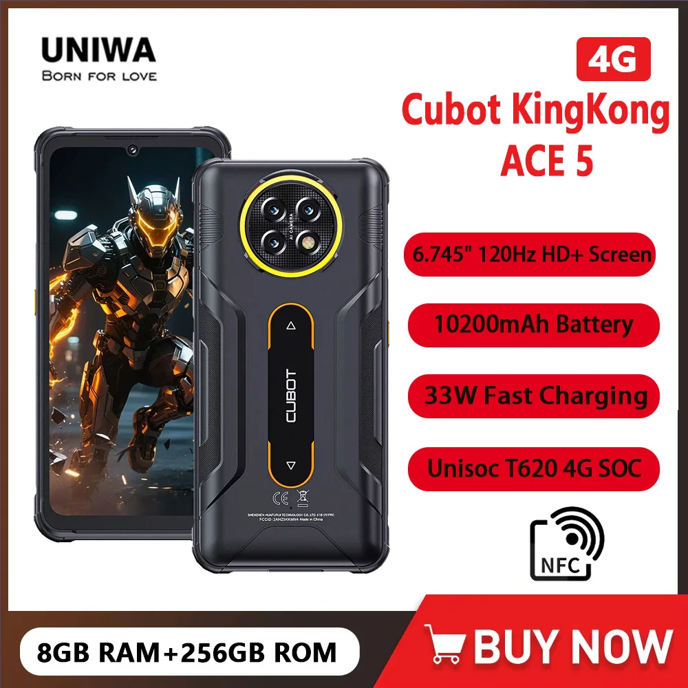 Cubot KingKong ACE 5 4G Rugged Smartphone Android16 8GB+256GB ROM 33W Fast Charging 10200mAh Battery 6.745"120Hz Screen 48MP NFC
Cubot KingKong ACE 5 4G Rugged Smartphone Android16 8GB+256GB ROM 33W Fast Charging 10200mAh Battery 6.745"120Hz Screen 48MP NFC