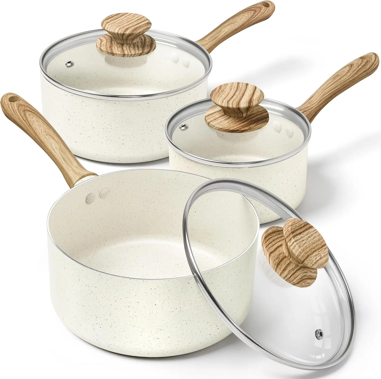 Набор кастрюль с антипригарным покрытием из гранита и крышками, 3 предмета, совместимый с индукционными плитами, белый
Набор кастрюль с антипригарным покрытием из гранита и крышками, 3 предмета, совместимый с индукционными плитами, белый