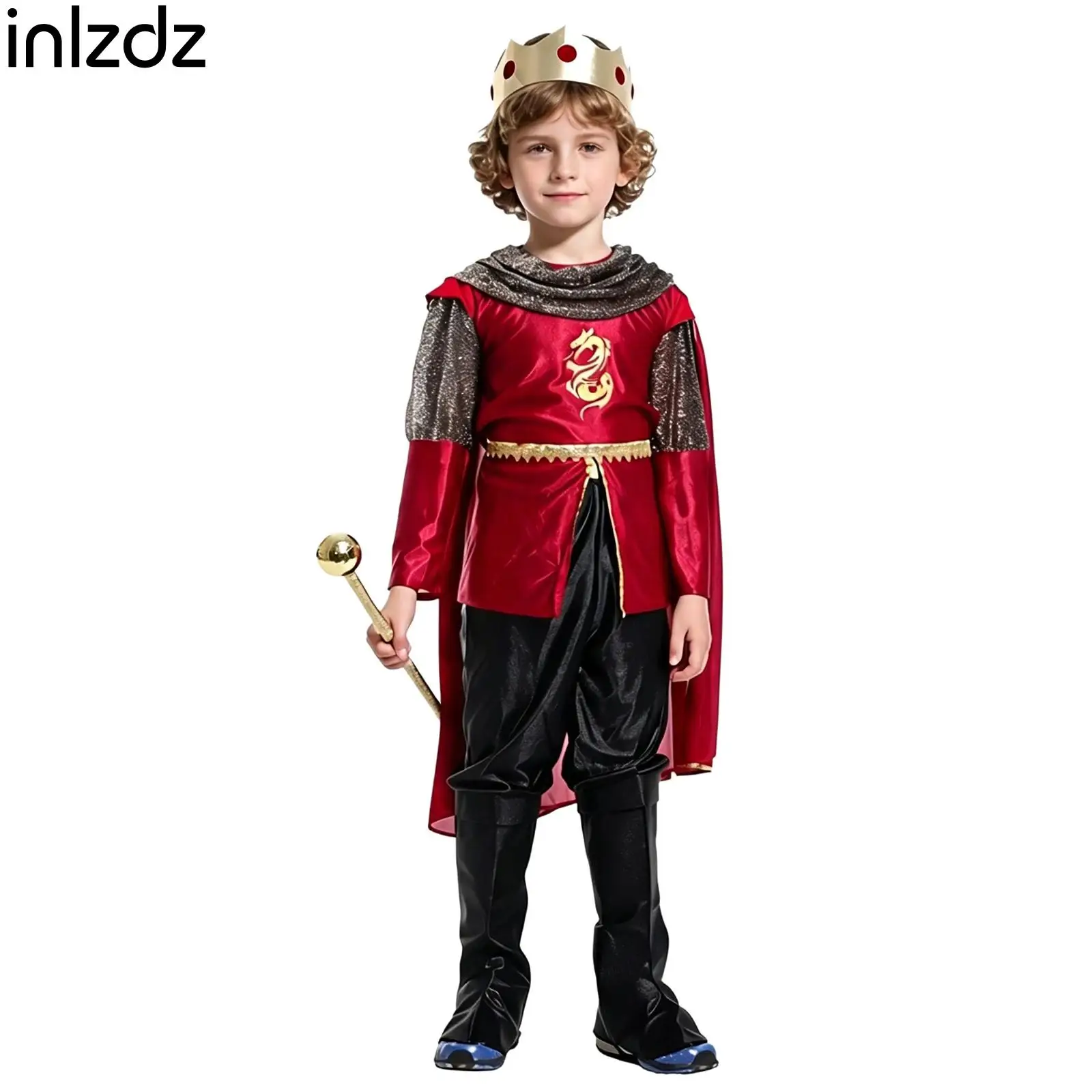 Kids King Prince Costume Set with Cloak Long Sleeve Top Elastic Pants Boots Headwear for Halloween Themed Party Stage Dress Up
Kids King Prince Costume Set with Cloak Long Sleeve Top Elastic Pants Boots Headwear for Halloween Themed Party Stage Dress Up