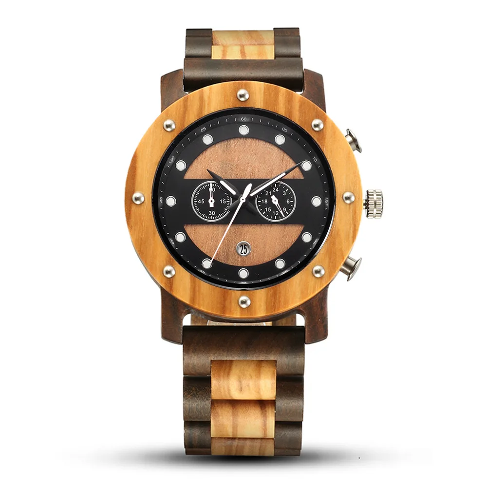 Men's Wood Watches Chronograph Date Wristwatches Analog Quartz Timepieces Tigerwood Maple Strap Watches Luxury Fashion Business
Men's Wood Watches Chronograph Date Wristwatches Analog Quartz Timepieces Tigerwood Maple Strap Watches Luxury Fashion Business