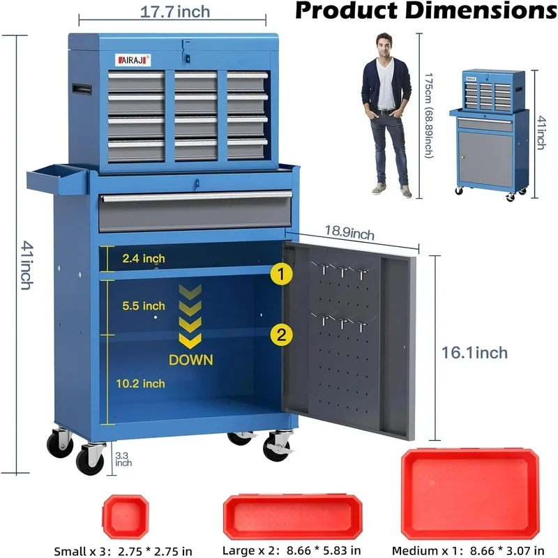 40'' Large Rolling Tool Chest with 7 Drawers, Detachable Top Metal Tool Box, Garage Storage Cabinet with Wheels
40'' Large Rolling Tool Chest with 7 Drawers, Detachable Top Metal Tool Box, Garage Storage Cabinet with Wheels