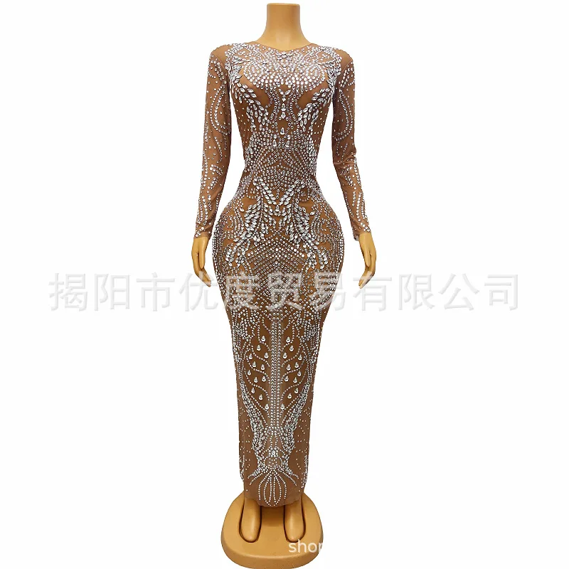 Perspective Slim Sexy Rhinestone Mesh Temperament Dress Cocktail Party Night Performance vestido piedras vestidos fiesta de lujo
Perspective Slim Sexy Rhinestone Mesh Temperament Dress Cocktail Party Night Performance vestido piedras vestidos fiesta de lujo