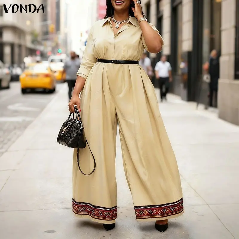 Plus Size Jumpsuits VONDA 2026 Women Long Casual Rompers Elegant Office Lady Overall Patchwork Loose Long Sleeve Playsuits
Plus Size Jumpsuits VONDA 2026 Women Long Casual Rompers Elegant Office Lady Overall Patchwork Loose Long Sleeve Playsuits