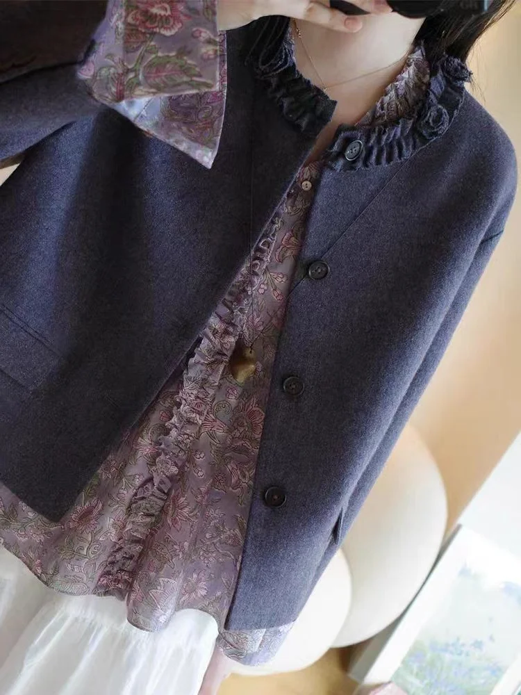 Elegant Deep Purple Women's Jacket Autumn Unique Fashion Sensation Small Size Commute Style Loose Fit Regular Length Buttons
Elegant Deep Purple Women's Jacket Autumn Unique Fashion Sensation Small Size Commute Style Loose Fit Regular Length Buttons