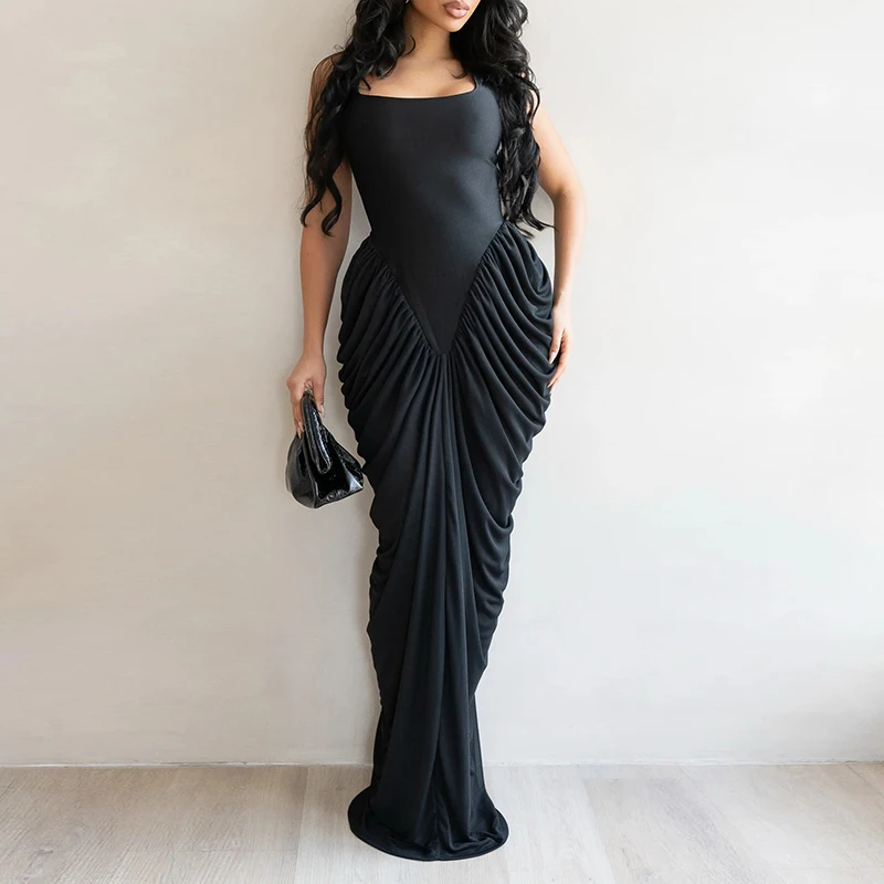 Casual Sleeveless High Waist Summer Long Dress Draped Design Slim Fit Guest Dress Sexy Off Shoulder Hollow Women's Evening Dress
Casual Sleeveless High Waist Summer Long Dress Draped Design Slim Fit Guest Dress Sexy Off Shoulder Hollow Women's Evening Dress