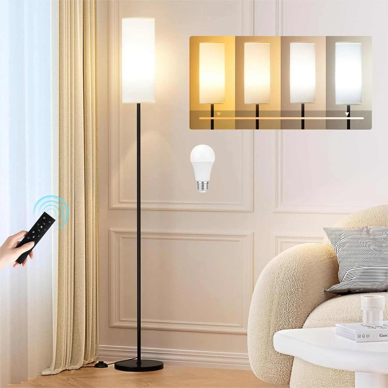 64 Inch Modern Floor Lamp For Living Room With Remote Control And Stepless Dimmable Color Temperature And Brightness, Standing Lamp For Bedroom Office, 9W Bulb Included
64 Inch Modern Floor Lamp For Living Room With Remote Control And Stepless Dimmable Color Temperature And Brightness, Standing Lamp For Bedroom Office, 9W Bulb Included