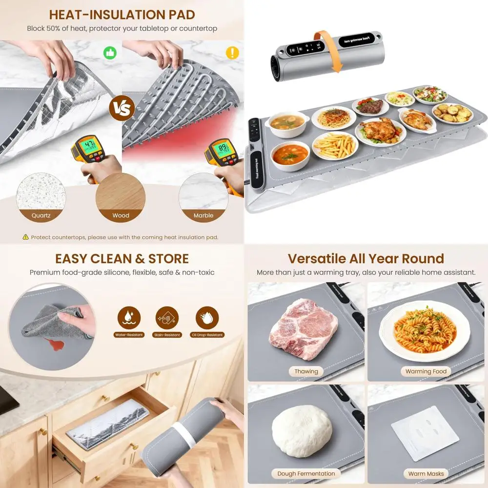 Сверхбольшой силиконовый коврик для подогрева еды с таймером на 8 часов, 7 температурными режимами, автоматическим отключением и защитой от детей для фуршетов
Сверхбольшой силиконовый коврик для подогрева еды с таймером на 8 часов, 7 температурными режимами, автоматическим отключением и защитой от детей для фуршетов