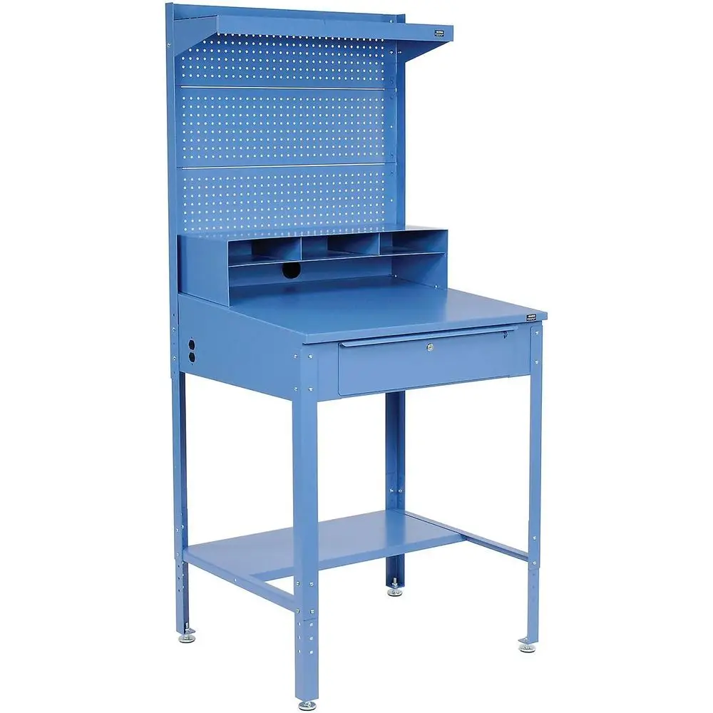 Shop Desk w/hole Comparents, Pegboard Riser w/Shel, 34-1/2"W x 30" D x38 to 42-1/2"H, Bue
Shop Desk w/hole Comparents, Pegboard Riser w/Shel, 34-1/2"W x 30" D x38 to 42-1/2"H, Bue