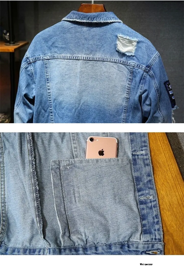 Men Brand Denim Jacket Streetwear Punk Motorcycle Ripped Print Cowboy Coats High Quality Casual Hole Loose Male Jeans Outwear 31 S9ca3e90abcb04980bf0f39217337589dB