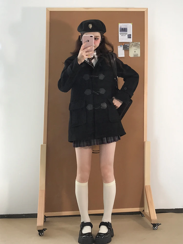 Winter Women's Woolen Coat with Horn Buttons Korean Sle Commute Medium Length Hat Jaet Small Size Polyester Fiber
Winter Women's Woolen Coat with Horn Buttons Korean Sle Commute Medium Length Hat Jaet Small Size Polyester Fiber