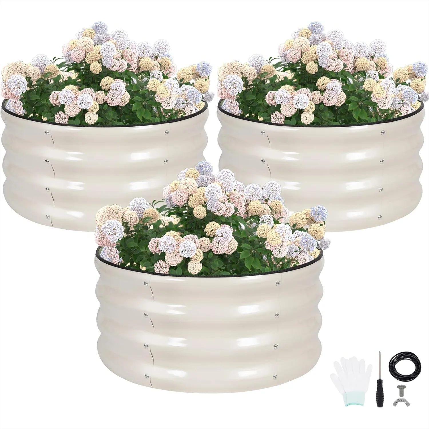 Round Raised Garden Bed 3Pcs 2x2x1ft Galvanized Steel Planter Boxes Outdoor with Rubber Edge Trim for Vegetables Flowers Herbs
Round Raised Garden Bed 3Pcs 2x2x1ft Galvanized Steel Planter Boxes Outdoor with Rubber Edge Trim for Vegetables Flowers Herbs