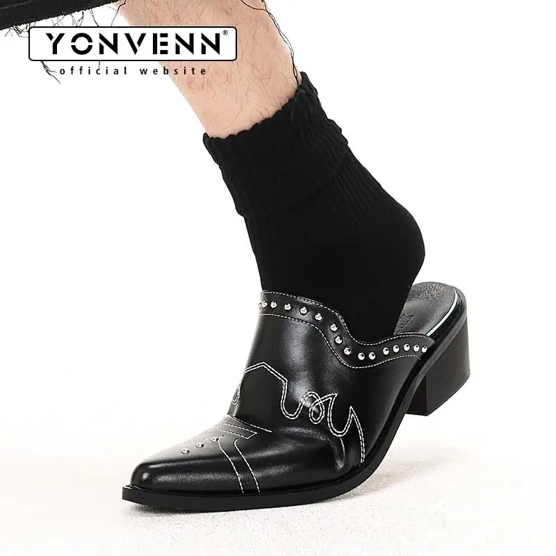 Black pointed leather shoes men's spring and summer new style retro toe cap thick heel slippers slip in Muller shoes
Black pointed leather shoes men's spring and summer new style retro toe cap thick heel slippers slip in Muller shoes