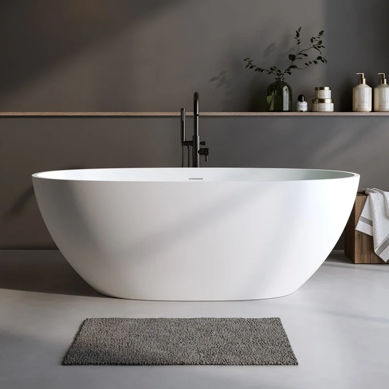 Matte White Oval Freestanding Soaking Tub, Solid Surface Stone Resin Bathtub with Overflow and Pop-Up Drain
Matte White Oval Freestanding Soaking Tub, Solid Surface Stone Resin Bathtub with Overflow and Pop-Up Drain