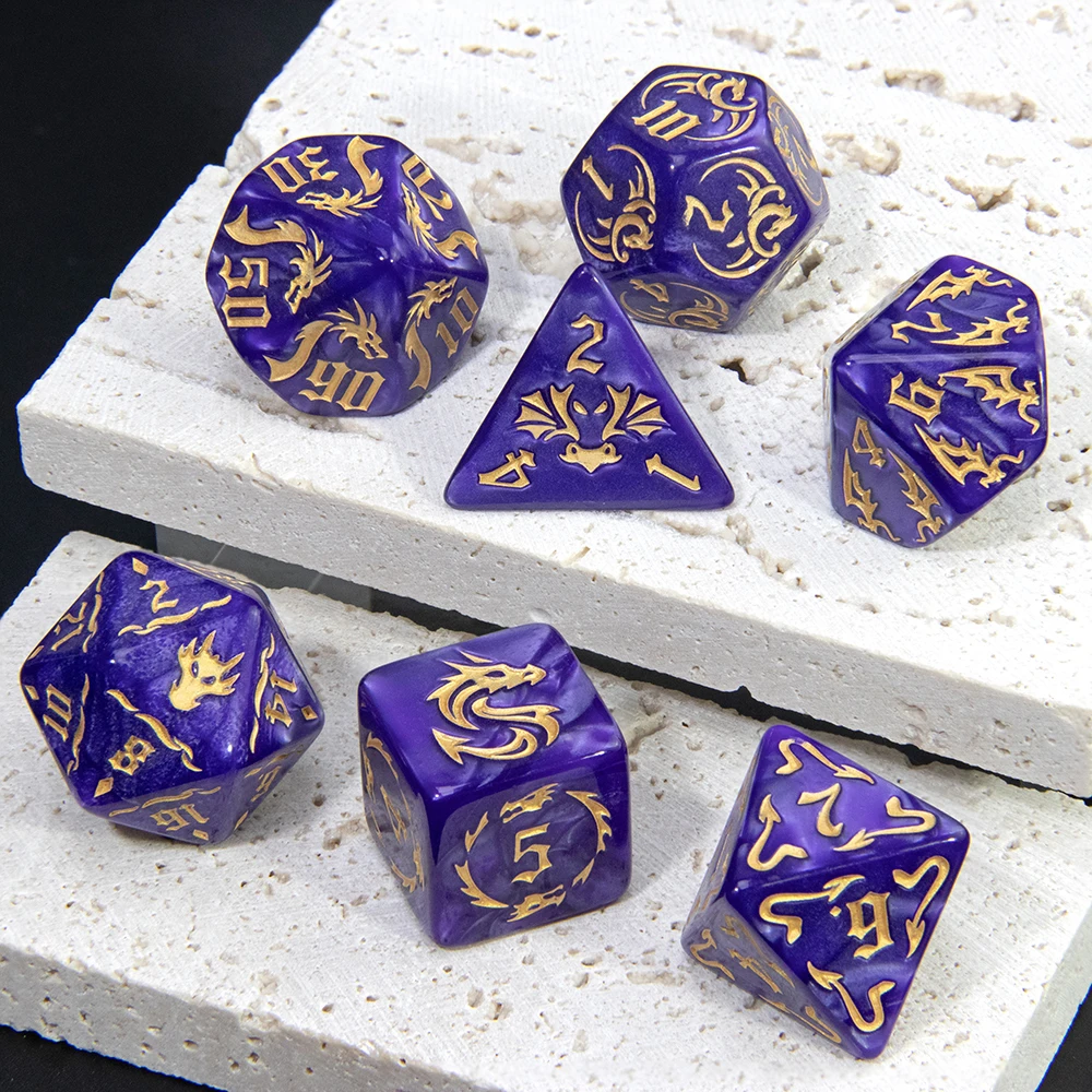 7pcs Polyhedral Dice D4-D20 with Dragon Pattern for Tabletop Adventure Roleplay Game
7pcs Polyhedral Dice D4-D20 with Dragon Pattern for Tabletop Adventure Roleplay Game