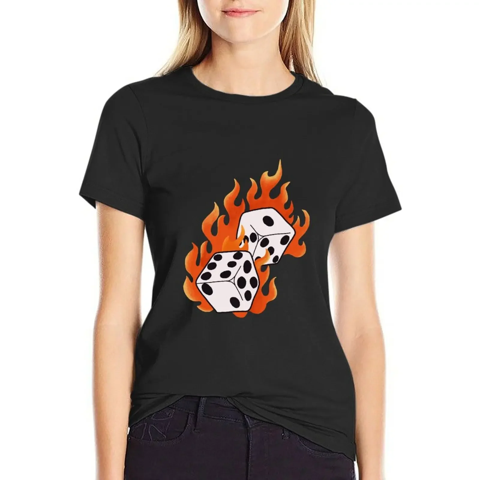 Flaming dice T-Shirt korean fashion funnys lady clothes white t shirts for Women
Flaming dice T-Shirt korean fashion funnys lady clothes white t shirts for Women