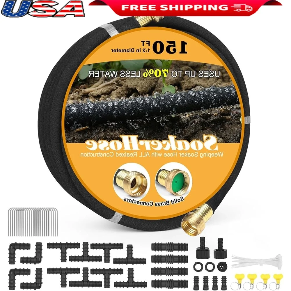 150ft Soaker Hose Heavy Duty Rubber Irrigation System Solid Brass Connectors Garden Watering Efficient Water Saving 70% Plant
150ft Soaker Hose Heavy Duty Rubber Irrigation System Solid Brass Connectors Garden Watering Efficient Water Saving 70% Plant