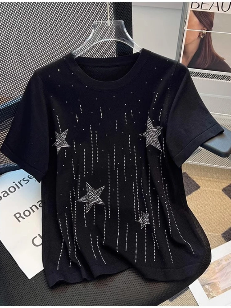 Summer Oversize Loose Cotton T-Shirt Short Sleeve Top Women's New American Hot Diamond Star Korean Retro Top Chic Tees Trendy
Summer Oversize Loose Cotton T-Shirt Short Sleeve Top Women's New American Hot Diamond Star Korean Retro Top Chic Tees Trendy