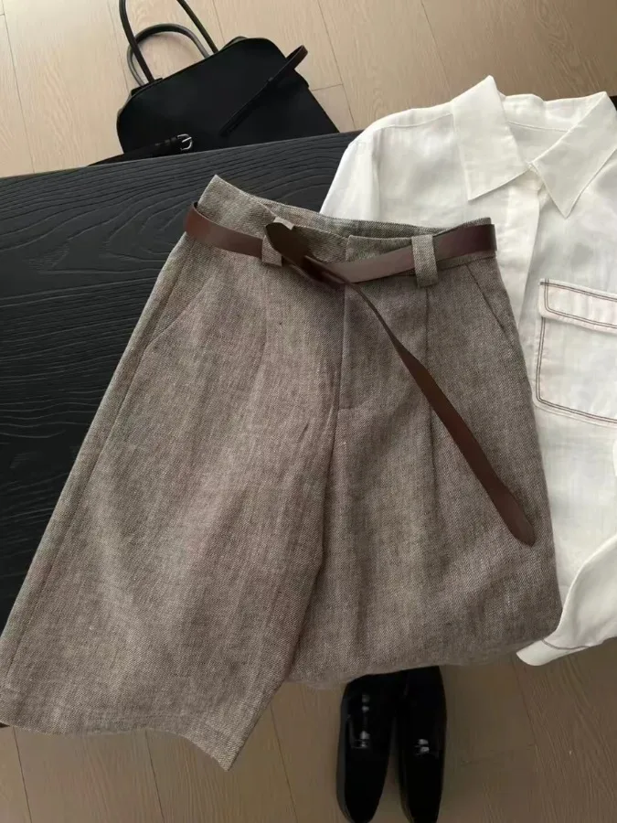 Vintage Loose High Waist Wide Leg Short Pants Women's Casual A-Line Five-Point Pants Linen Material Summer New Style
Vintage Loose High Waist Wide Leg Short Pants Women's Casual A-Line Five-Point Pants Linen Material Summer New Style
