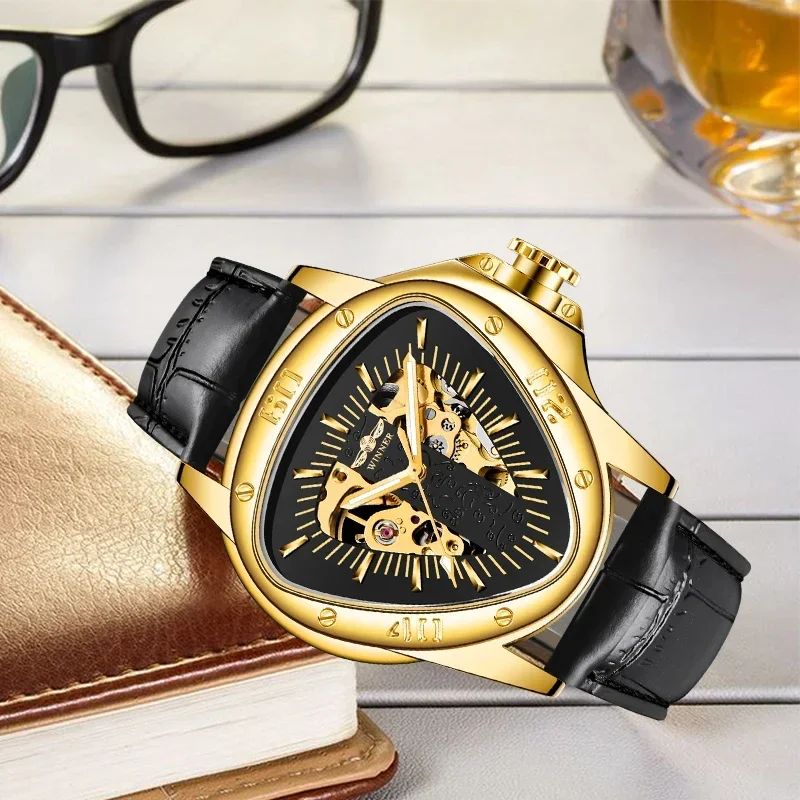 Drop Shipping Winner Fashion Triangle Golden Skeleton Movement Racing Sports Design Men Automatic Mechanical Wrist Watches
Drop Shipping Winner Fashion Triangle Golden Skeleton Movement Racing Sports Design Men Automatic Mechanical Wrist Watches