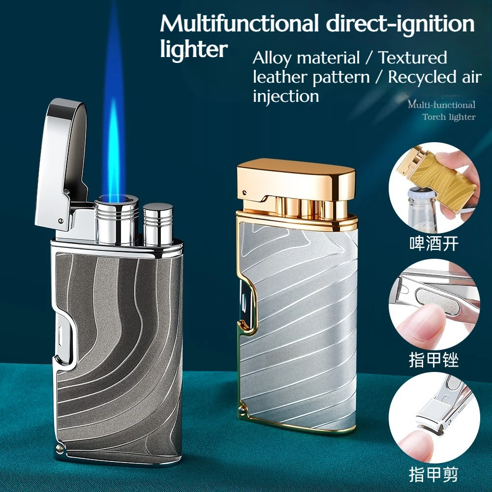 Metal Direct-fired Blue Flame Multi-functional Cigar Lighter Wind-proof Bottle Opener Leather-textured Lighter
Metal Direct-fired Blue Flame Multi-functional Cigar Lighter Wind-proof Bottle Opener Leather-textured Lighter