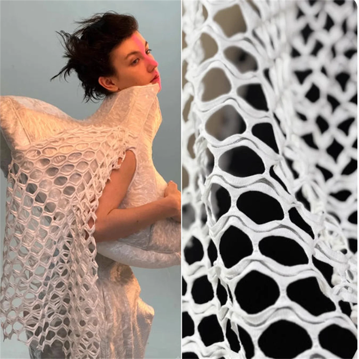Large circular mesh fabric, hollowed out three-dimensional mesh fabric, and handmade DIY fabric for the cover shirt.
Large circular mesh fabric, hollowed out three-dimensional mesh fabric, and handmade DIY fabric for the cover shirt.