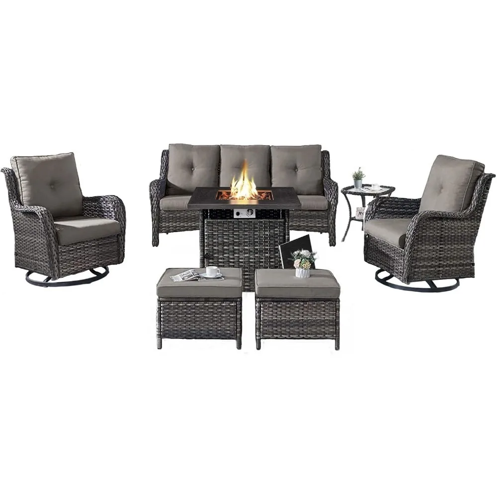 Outdoor Patio Furniture Set with Propane Fire Pit Table,7 Pieces Wicker Patio Conversation Set with 2 Swivel Glider Rocker Chair
Outdoor Patio Furniture Set with Propane Fire Pit Table,7 Pieces Wicker Patio Conversation Set with 2 Swivel Glider Rocker Chair