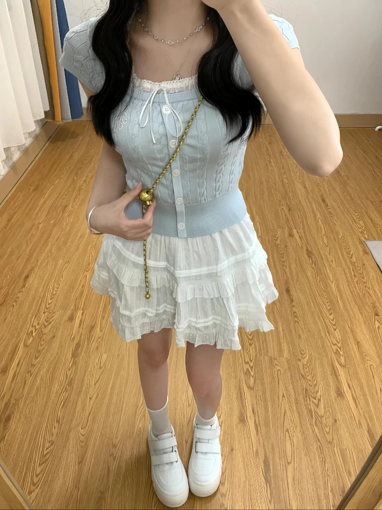 Синяя вязаная футболка ort Sve Женская летняя облегающая кружевная футболка Puff Sve Sweet And Spicy Top Fake Two-Piece Casual Commute Sle
Синяя вязаная футболка ort Sve Женская летняя облегающая кружевная футболка Puff Sve Sweet And Spicy Top Fake Two-Piece Casual Commute Sle