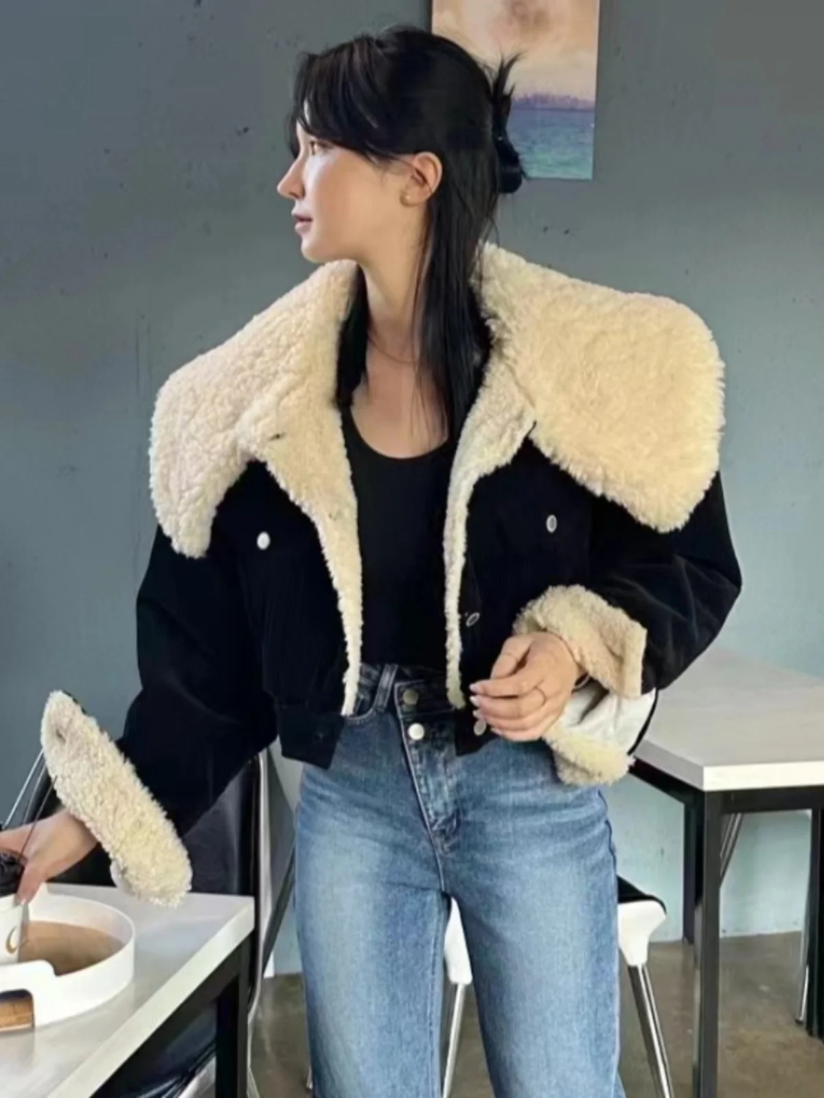 Korean Sle Corduroy ort Cotton Jaet Women's Winter New Faionable Warm Coat Large Collar ort Size Fem Outerwear
Korean Sle Corduroy ort Cotton Jaet Women's Winter New Faionable Warm Coat Large Collar ort Size Fem Outerwear