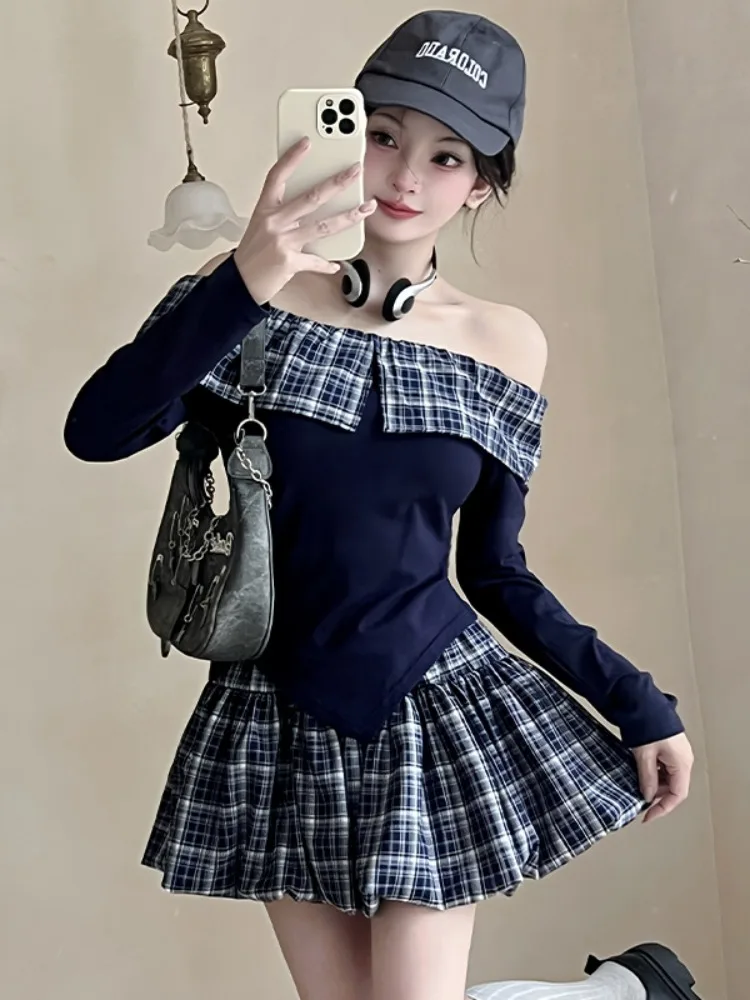 Sweet Anti-Aging Korean Style Slimming Color Block One Shoulder Plaid Irregular Top And Short Skirt Two-Piece Set for Women
Sweet Anti-Aging Korean Style Slimming Color Block One Shoulder Plaid Irregular Top And Short Skirt Two-Piece Set for Women