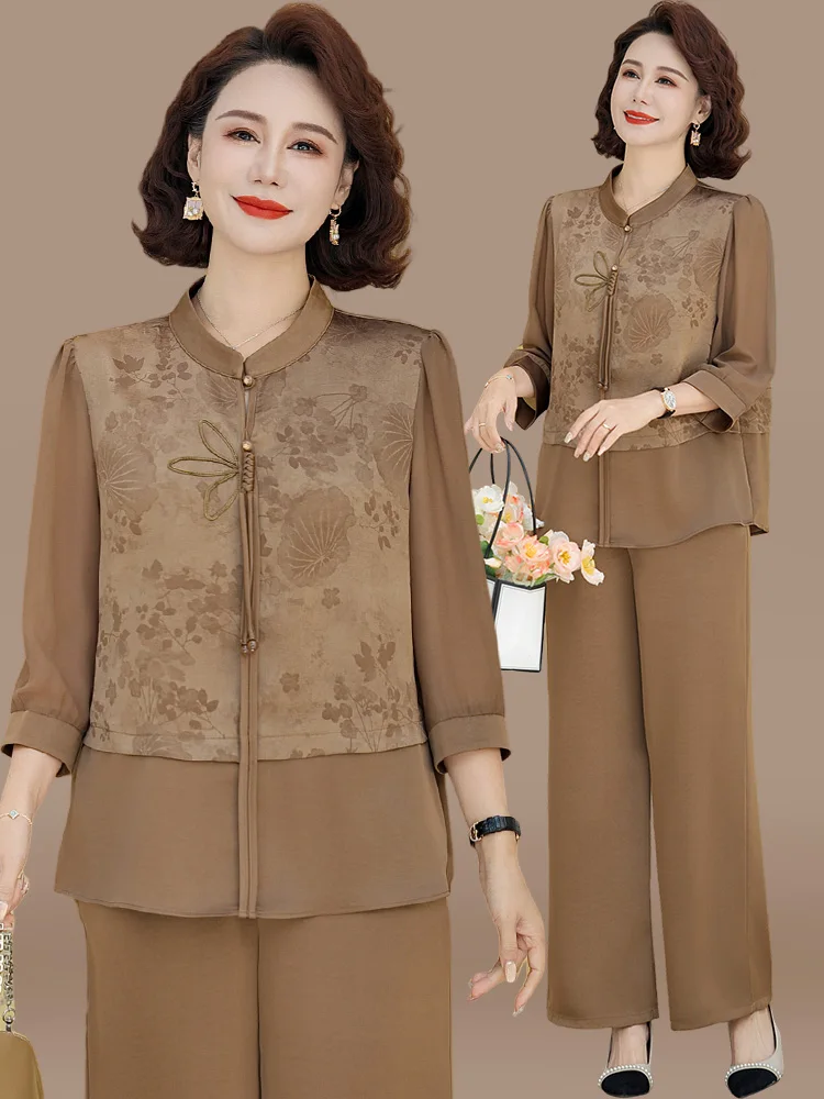 Elegant Mom Summer Outfit Chiffon Top And Pants Mid-aged And Elderly New Chinese Style Women's Fashion Loose Fit Embroidered
Elegant Mom Summer Outfit Chiffon Top And Pants Mid-aged And Elderly New Chinese Style Women's Fashion Loose Fit Embroidered