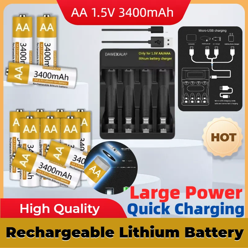 AA Battery 1.5V Li-ion AA Rechargeable Battery AA 3400mAh Lithium-ion Battery for remote control mouse small fan Electric toy
AA Battery 1.5V Li-ion AA Rechargeable Battery AA 3400mAh Lithium-ion Battery for remote control mouse small fan Electric toy