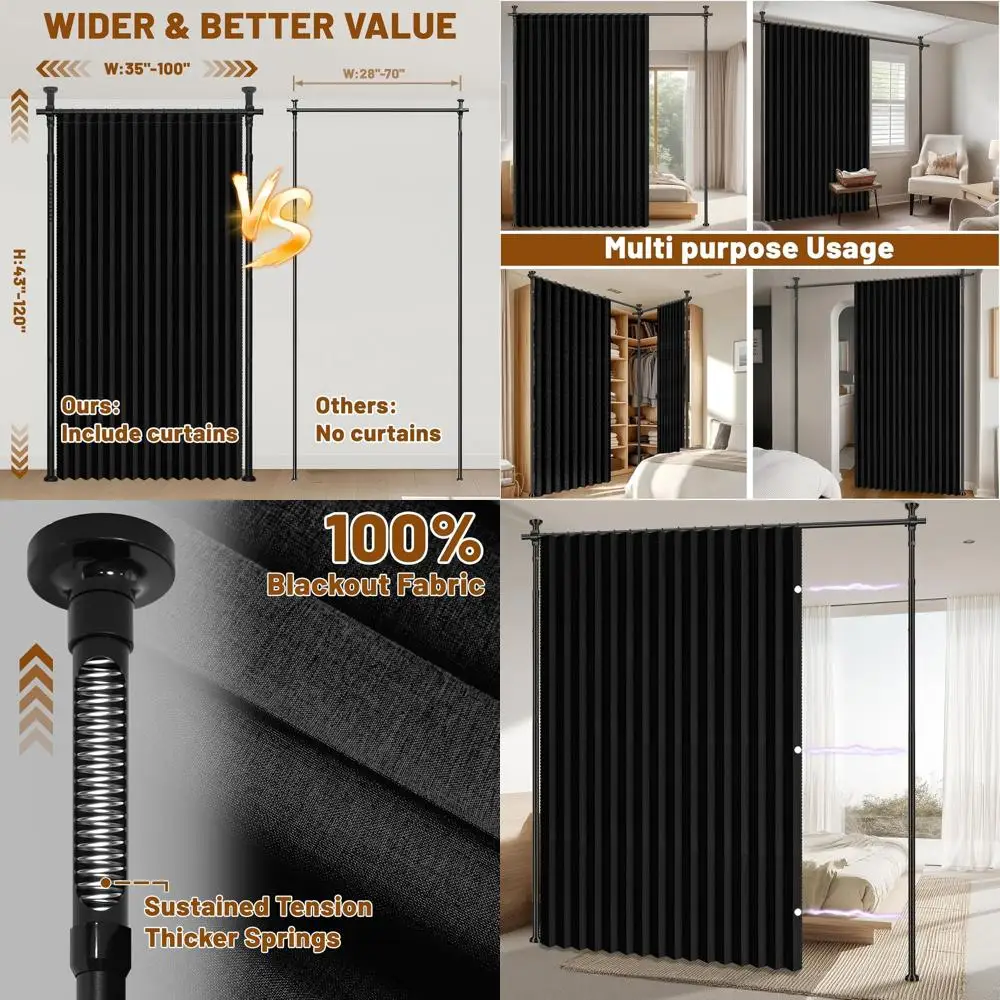 Черная однопанельная штора-перегородка 100x84 дюйма с натяжным карнизом, ширина 35-100 дюймов, сверхпрочная звукоизоляционная/затемняющая штора для обеспечения конфиденциальности
Черная однопанельная штора-перегородка 100x84 дюйма с натяжным карнизом, ширина 35-100 дюймов, сверхпрочная звукоизоляционная/затемняющая штора для обеспечения конфиденциальности