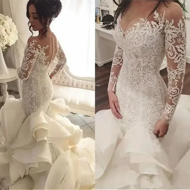 Customized VESTIDO DE NOIVA VINTAGE WEDDING DRESSES WITH SHEER LONG SLEEVES MERMAID APPLIQUES LACE TULLE BRIDAL GOWNS
Customized VESTIDO DE NOIVA VINTAGE WEDDING DRESSES WITH SHEER LONG SLEEVES MERMAID APPLIQUES LACE TULLE BRIDAL GOWNS