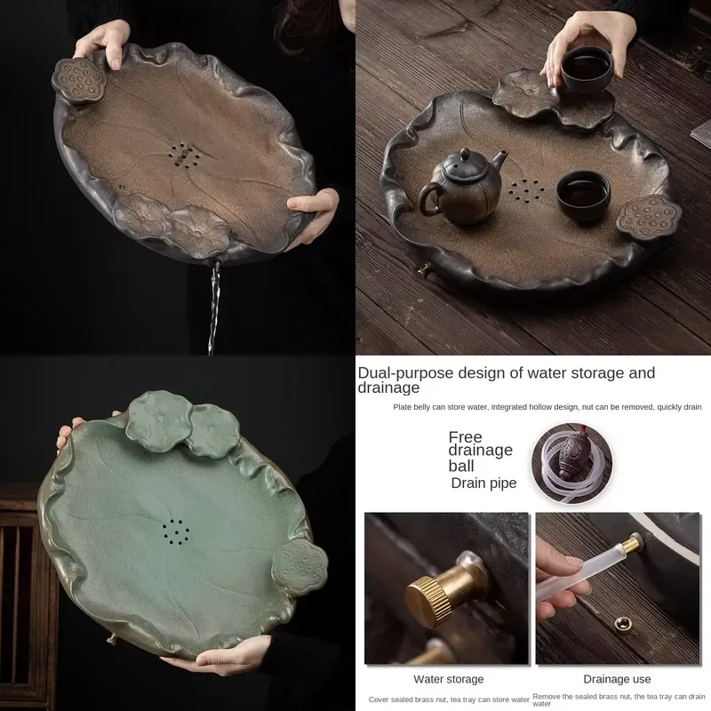 【CHIMU HOME】 Japanese Gilding Iron Glaze Lotus Tray for Ceramic Water Storage and Drainage Dual-purpose Bamboo Tray
【CHIMU HOME】 Japanese Gilding Iron Glaze Lotus Tray for Ceramic Water Storage and Drainage Dual-purpose Bamboo Tray