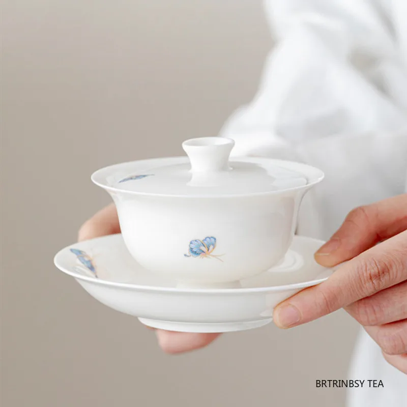 Chinese White Porcelain Gaiwan Handmade Butterfly Pattern Ceramic Teacup Portable Tea Bowl Household Tea Set Accessories 140ml
Chinese White Porcelain Gaiwan Handmade Butterfly Pattern Ceramic Teacup Portable Tea Bowl Household Tea Set Accessories 140ml