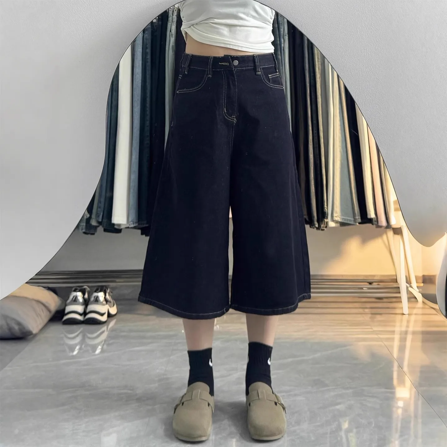 Deep Blue High Waist Wide Leg Seven-Five Jeans Shorts Women plus Size Thin Summer Loose Drapey Slim Straight Tube Pants
Deep Blue High Waist Wide Leg Seven-Five Jeans Shorts Women plus Size Thin Summer Loose Drapey Slim Straight Tube Pants