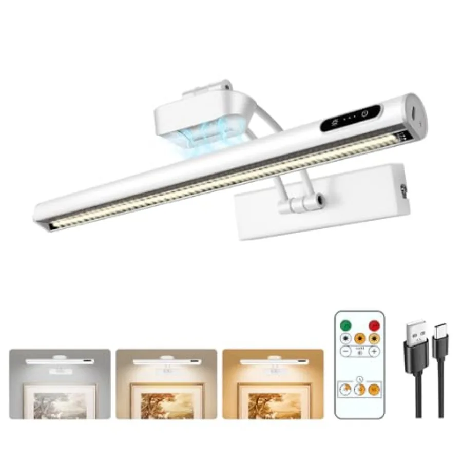 Magnetic Cordless Picture Light with Remote/Touch Control and Timer, 3CCT Dimmable, Angle Adjustable 16in Metal Wall Lights wit
Magnetic Cordless Picture Light with Remote/Touch Control and Timer, 3CCT Dimmable, Angle Adjustable 16in Metal Wall Lights wit