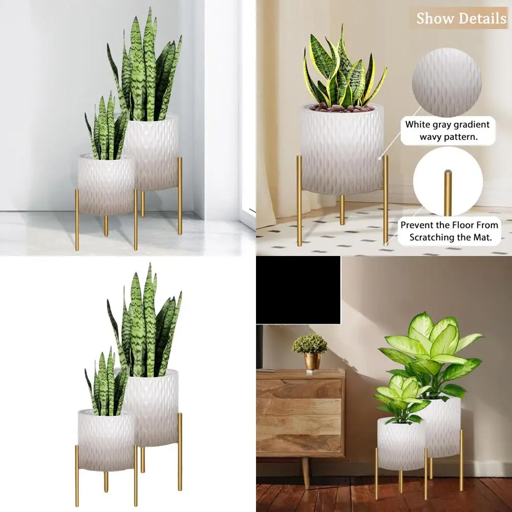 Set of 2 Mid Century Style Indoor Planters with Stand, Decorative Metal Pots, 8.25 & 10.5 Inch, Grey and White
Set of 2 Mid Century Style Indoor Planters with Stand, Decorative Metal Pots, 8.25 & 10.5 Inch, Grey and White