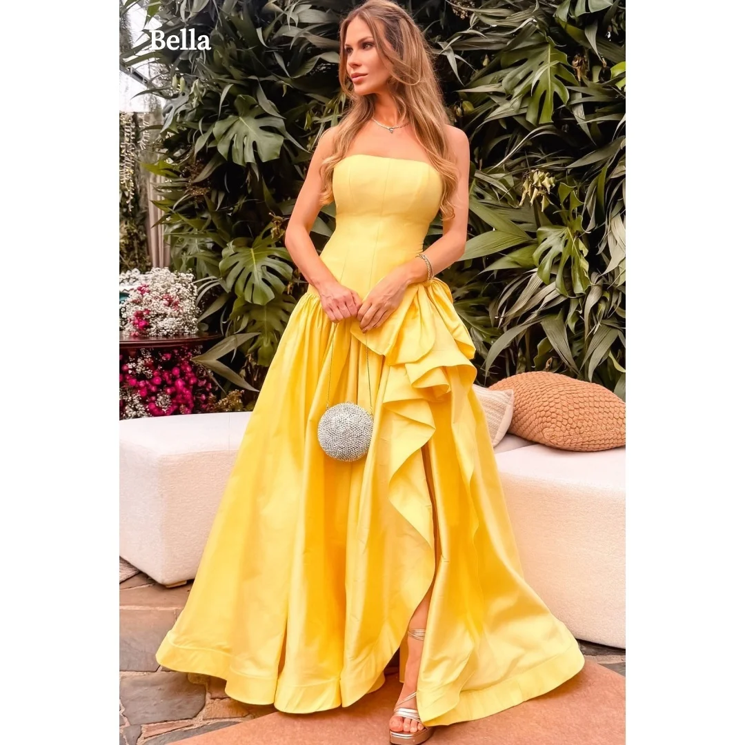 Bella Customized Yellow Strapless Prom Dress with Ruffled Slit Skirt robes de soirée Party Dresses For Women Wedding Gala 2026
Bella Customized Yellow Strapless Prom Dress with Ruffled Slit Skirt robes de soirée Party Dresses For Women Wedding Gala 2026