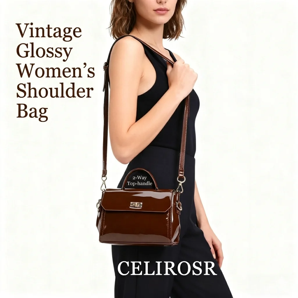 Vintage Glossy Women's Shoulder Bag Luxury Patent Leather Crossbody Purse Trendy Small Square Handbag 2-Way Top-handle Tote Bag
Vintage Glossy Women's Shoulder Bag Luxury Patent Leather Crossbody Purse Trendy Small Square Handbag 2-Way Top-handle Tote Bag