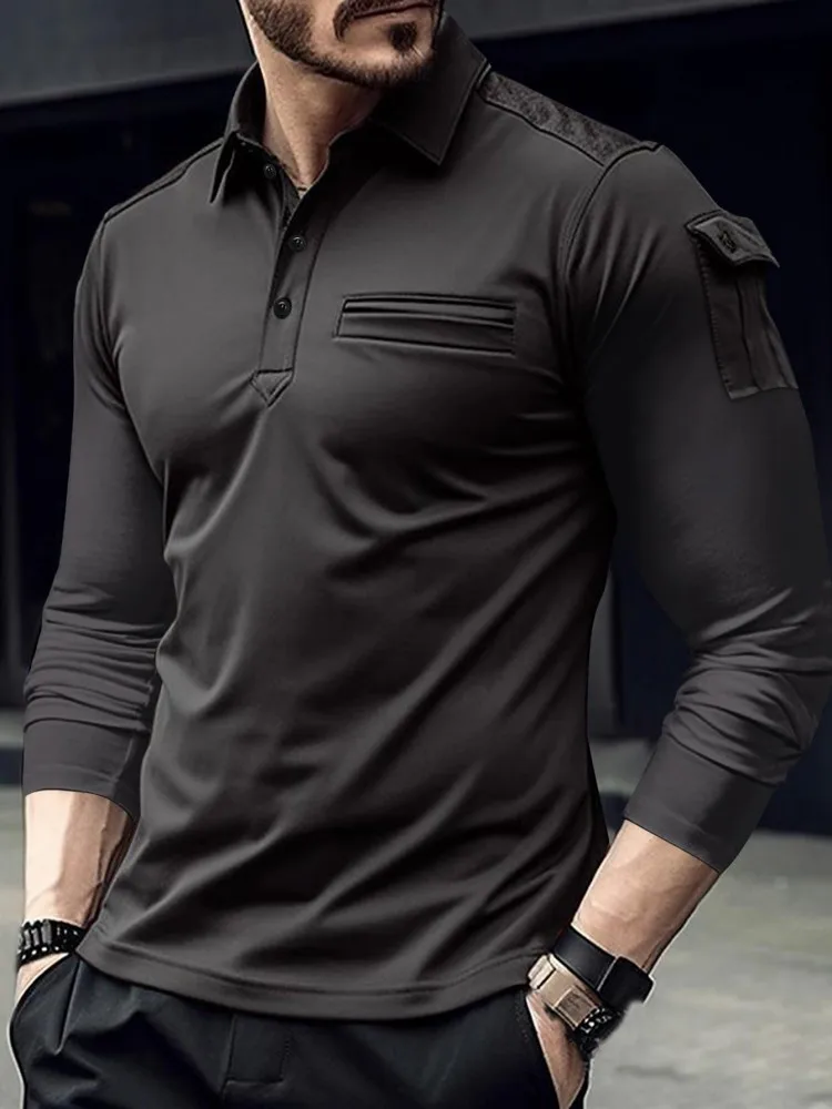 Men's Long-Sleeved POLO Shirt Arm Pocket Solid Color Lapel Button Loose Casual Fashion Basics Summer Tops
Men's Long-Sleeved POLO Shirt Arm Pocket Solid Color Lapel Button Loose Casual Fashion Basics Summer Tops