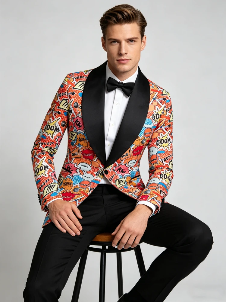 Men's Funky Comic Print Tuxedo Jacket, Colorful Shawl Lapel Party Blazer for Prom, Wedding, Nightclub
Men's Funky Comic Print Tuxedo Jacket, Colorful Shawl Lapel Party Blazer for Prom, Wedding, Nightclub