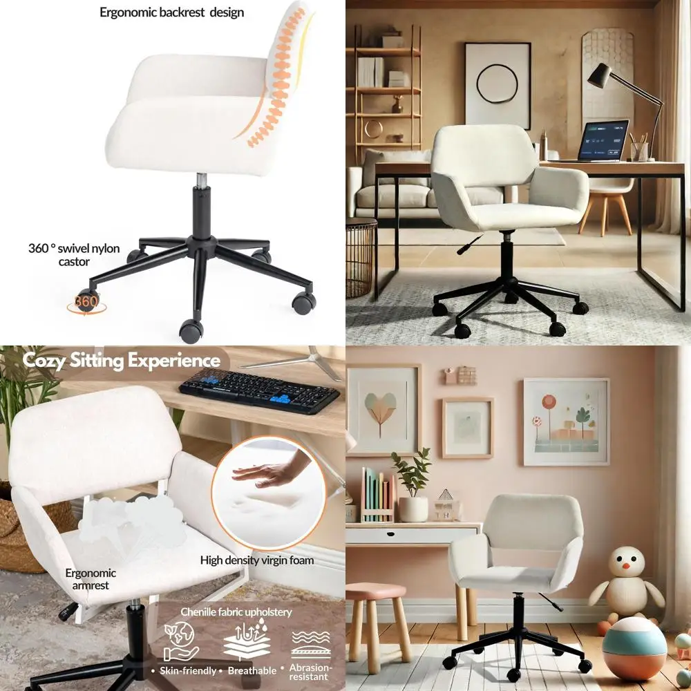 Contemporary Ergonomic Desk Chair with Plush Fabric, Swiveling Office Chair with Armrests and Open Back for Home Use, Beige
Contemporary Ergonomic Desk Chair with Plush Fabric, Swiveling Office Chair with Armrests and Open Back for Home Use, Beige