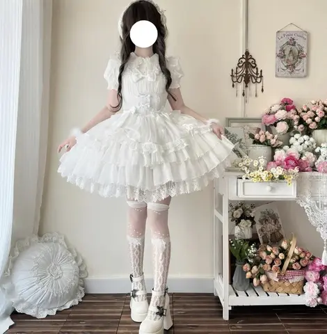 Origineel Ontwerp Nieuwe Zomer Lolita Jurk Dames Zoete Bloem Bruiloft Kant Strik JSK Sling Jurk Zwart-wit Prinses Jurk