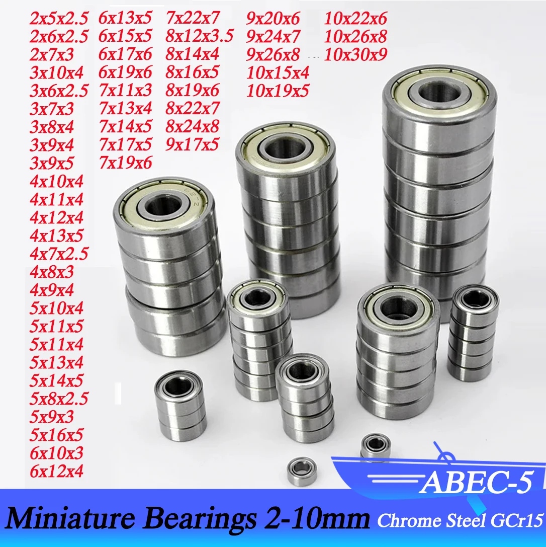 Miniature Bearings 2-10mm Bore ABEC-5 | 3x7x3 5x11x4mm Micro Bearings 10/50pcs | High-Speed for Drone/Motor/Medical
Miniature Bearings 2-10mm Bore ABEC-5 | 3x7x3 5x11x4mm Micro Bearings 10/50pcs | High-Speed for Drone/Motor/Medical
