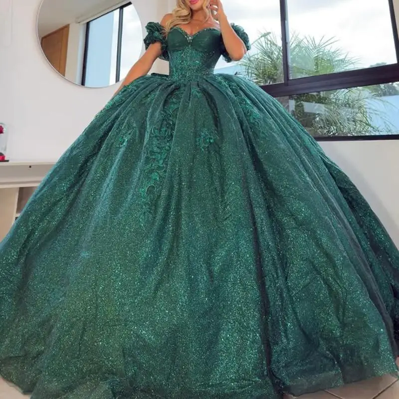 Customized Shiny blackish green Off Shoulder Quinceanera Dres applique Tull Lace Bow vestidos de 15 Quinceanera
Customized Shiny blackish green Off Shoulder Quinceanera Dres applique Tull Lace Bow vestidos de 15 Quinceanera 