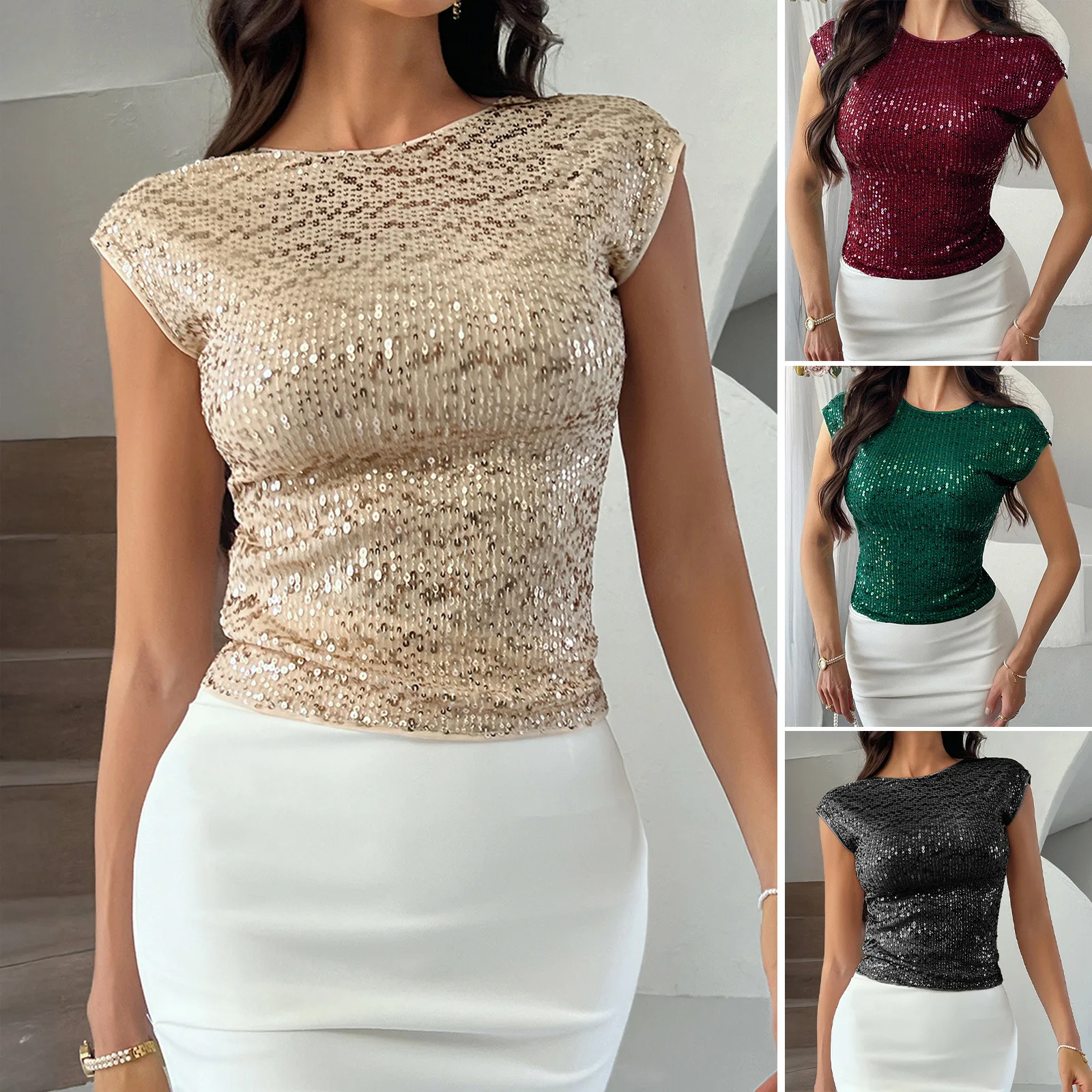 2025 Spring And Summer Tops Women's Sexy Backless Premium Sequins Party Short Sleeve Tops Women
2025 Spring And Summer Tops Women's Sexy Backless Premium Sequins Party Short Sleeve Tops Women